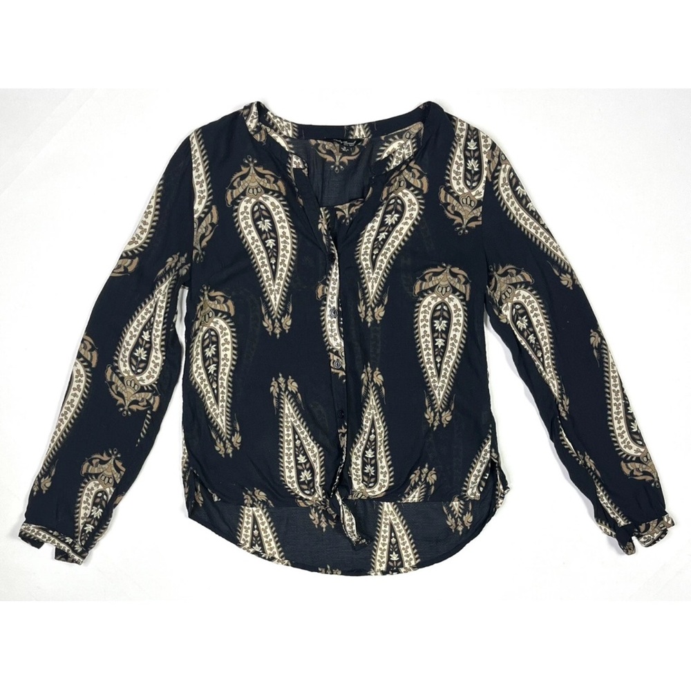 Lucky Brand Tunic Top Women’s Small Tie Bottom Long Sleeve Button Up - Picture 1 of 7